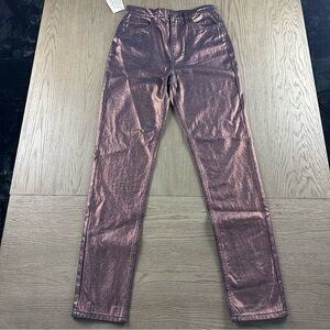 Size 27 NWT American Apparel High Waist Metallic Skinny Jeans Rose Gold Womens